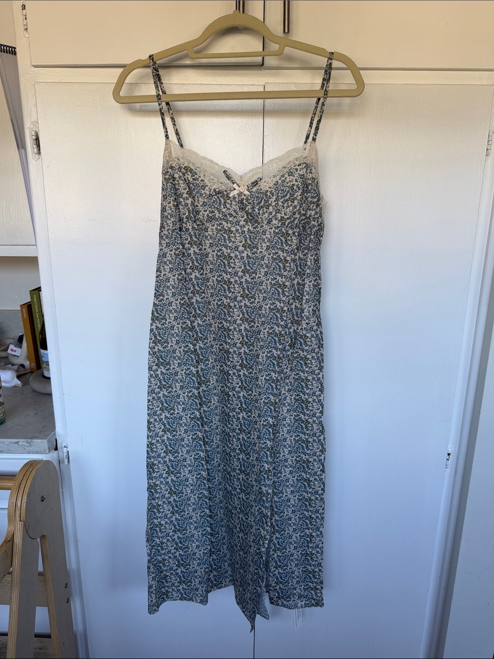 For Love & Lemons Blue Floral Lace-Trim Slip Dress